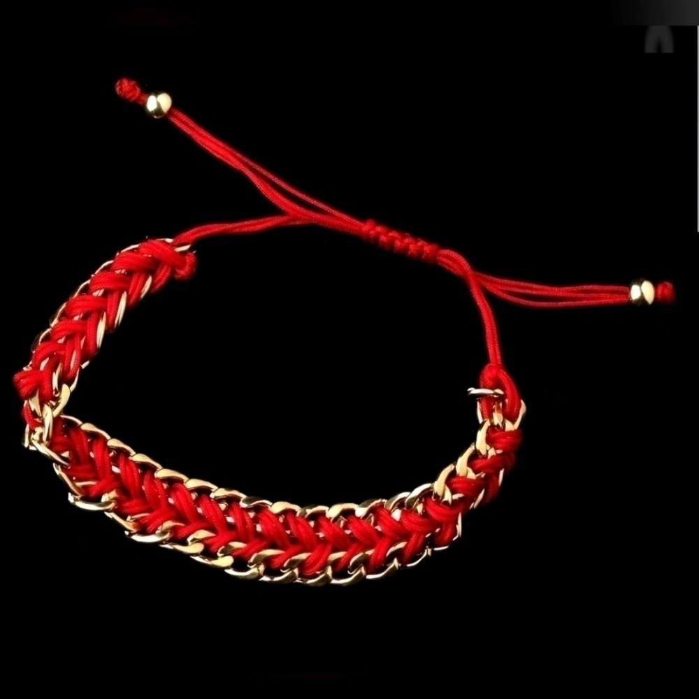 NWOT, Gold and Red Braided Mesh Link Fashion Bracelet